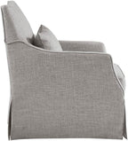 Martha Stewart London Swivel Chair - Solid Wood & Plywood, Skirted Metal Base Accent Armchair, Lumbar Pillow -Modern Classic Family Room Sofa Furniture Bedroom Lounge, 28"X31.5"X35.25", Grey