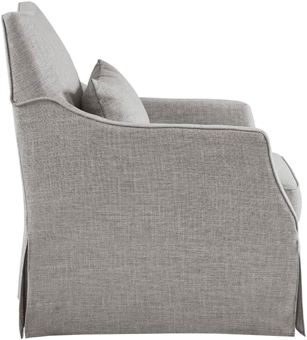 Martha Stewart London Swivel Chair - Solid Wood & Plywood, Skirted Metal Base Accent Armchair, Lumbar Pillow -Modern Classic Family Room Sofa Furniture Bedroom Lounge, 28"X31.5"X35.25", Grey