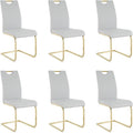 Goujxcy Dining Chairs Set of 6, Modern High Back Kitchen Chairs with Metal Legs and Faux Leather Padded Seat Upholstered Dining Chairs for Dining & Kitchen,Living Room (Light Gray&Gold, Set of 6)