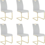 Goujxcy Dining Chairs Set of 6, Modern High Back Kitchen Chairs with Metal Legs and Faux Leather Padded Seat Upholstered Dining Chairs for Dining & Kitchen,Living Room (Light Gray&Gold, Set of 6)