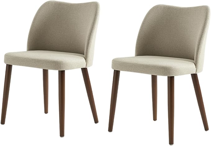 Dining Chairs Set of 2, Upholstered Kitchen Dining Room Chair Set Morden Accent Side Dinner Chair with Curved Padded Back Wood Legs for Restaurant/Cafe, Beige