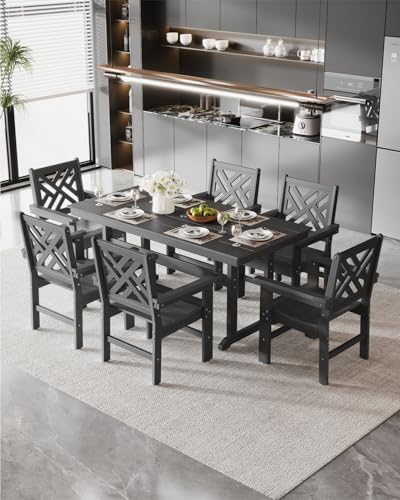 7-Piece Outdoor Dining Set, HDPE All-Weather Patio Table and Chairs Set for 6...