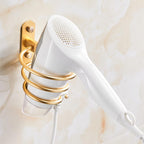 Blow Dryer Holder Wall Mounted Bathroom Hair Dryer Hanger Hair Tool Organizer for Full Size Dryer Swivel Storage Rack with Armrests for Flat Iron Curling Iron Space Saving Design (Gold)