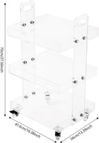3-Tier Acrylic Utility Rolling Cart with 4 Lockable Wheels,for Storing Kitchenware, Toiletries,Snacks,Vegetables,Fruits,Cosmetics,Documents（16.38 * 13.39 * 27.56in）