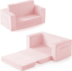 Kids Couch, 2-in-1 Toddler Chair Comfy 1-3 Years, Convertible Kids Chair, Toddler Couch that Fold Out, Kid Lounge Chairs for Boys and Girls Gifts, Kids Recliner, Double, Pink