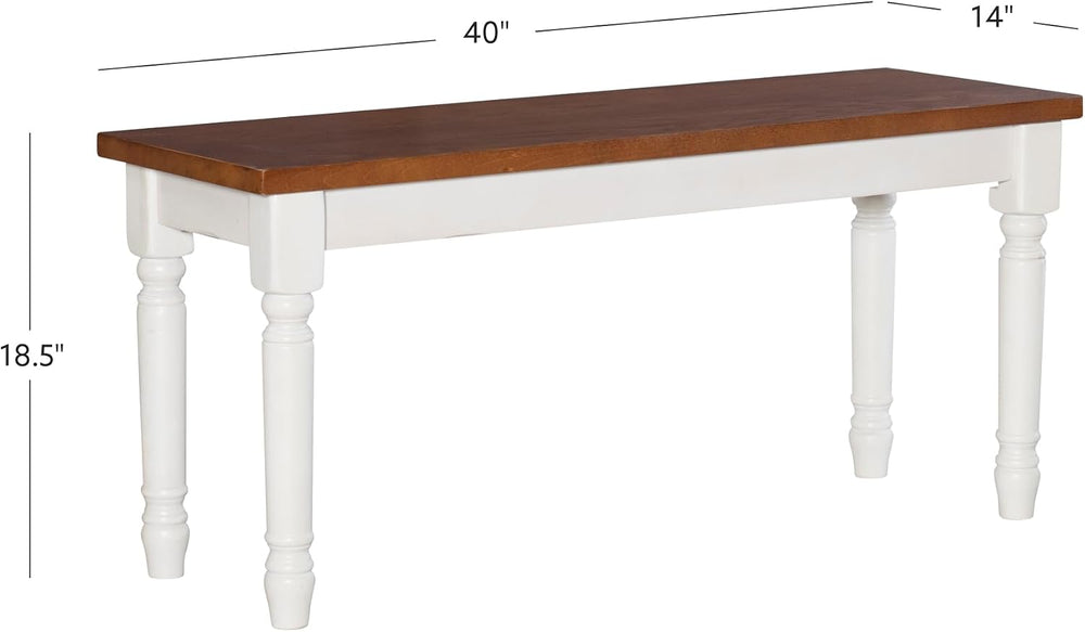 Willow White Backless Dining Bench with Honey Brown Wood Top by Powell