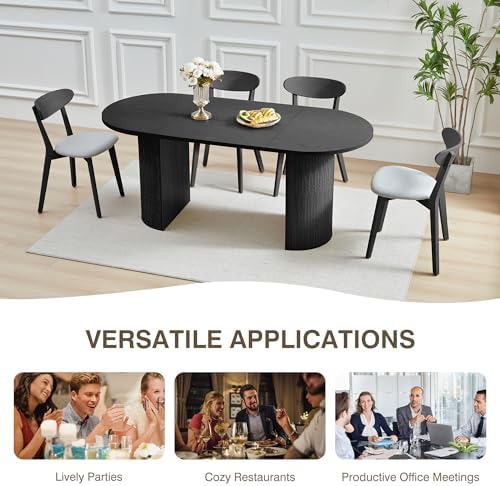 70.8 Inch Dining Table for 4-6 People, Oval Kitchen Table with Semi-Cylindric...