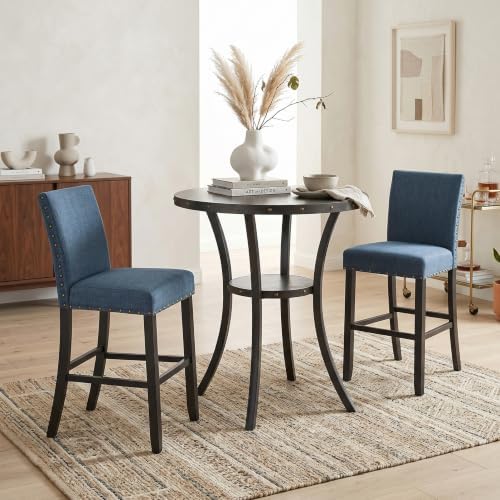 Roundhill Furniture Biony 3-Piece 36" Round Espresso Bar Table with Nail...