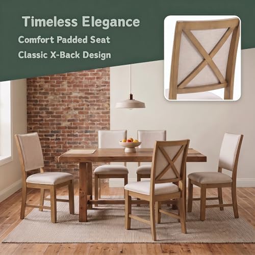 Upholstered Dining Chairs Set of 6 Farmhouse Kitchen Chairs with Cross Back A...
