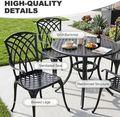 NUU GARDEN 5-Piece Outdoor Dining Set, 33" Cast Aluminum Dining Table wi...