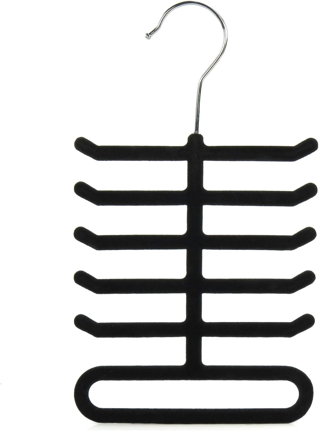 Hangerworld Single Black Flocked Tie Rack & Belt Organiser Non-Slip Coat Clothes Accessory Hanger, Metal