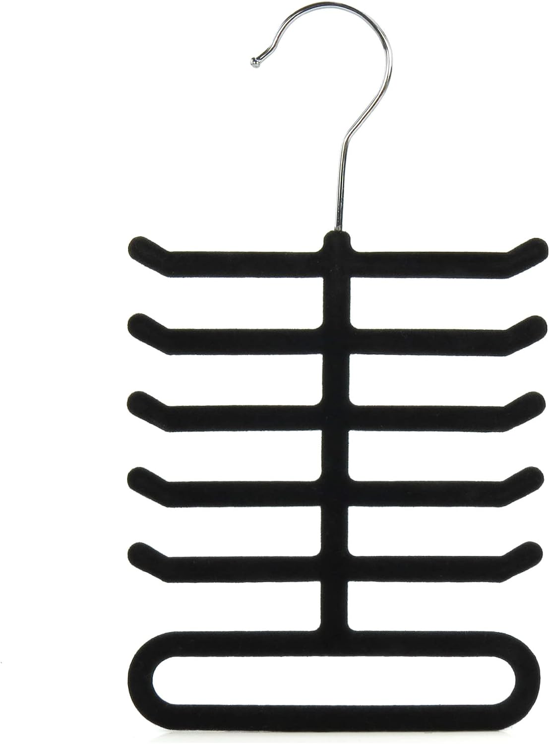 Hangerworld Single Black Flocked Tie Rack & Belt Organiser Non-Slip Coat Clothes Accessory Hanger, Metal
