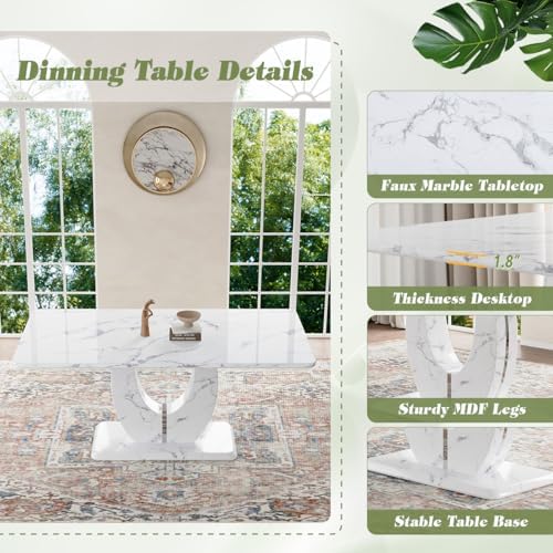 JUFU 63" Faux Marble Dining Table for 4-6 People, Modern Rectangular Kit...