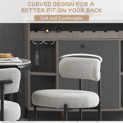 Dining Chairs Set of 4, Round Upholstered Boucle Dining Room Chairs, Mid-Cent...