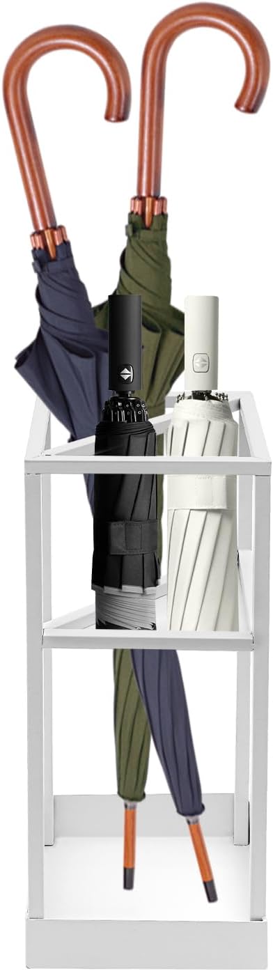 Umbrella Stand for Entryway, Metal Square Umbrella Holder, Freestanding Umbrella Holder Rack with Small Shelf, Indoor Umbrella Storage Stand Rack, for Entryway, Mudrooms, Office(White)