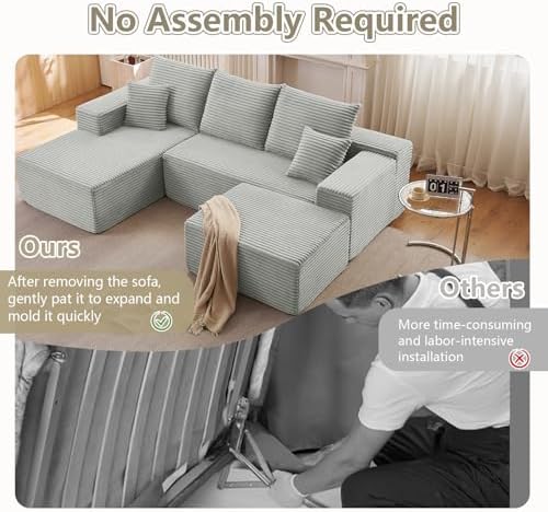 Lakifun 107" L-Shape Sofa with Ottoman, Modern Modular Sectional Comfy U...