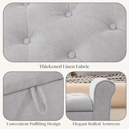 49" End of Bed Storage Bench for Bedroom, Upholstered Storage Ottoman | ...