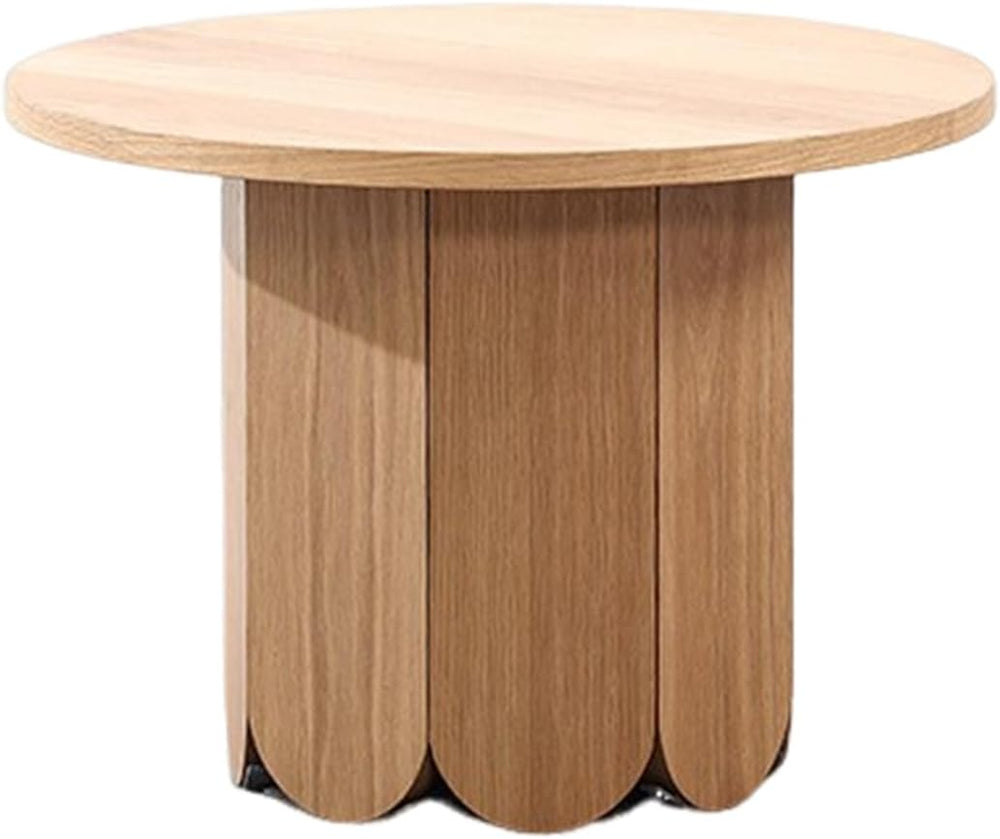 Round Wood End Table with Thickened Top and Petal-Shaped Base, Space-Saving S...