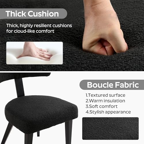 Boucle Chairs Set of 6, Modern Black Upholstered Dining Chairs with Black Met...