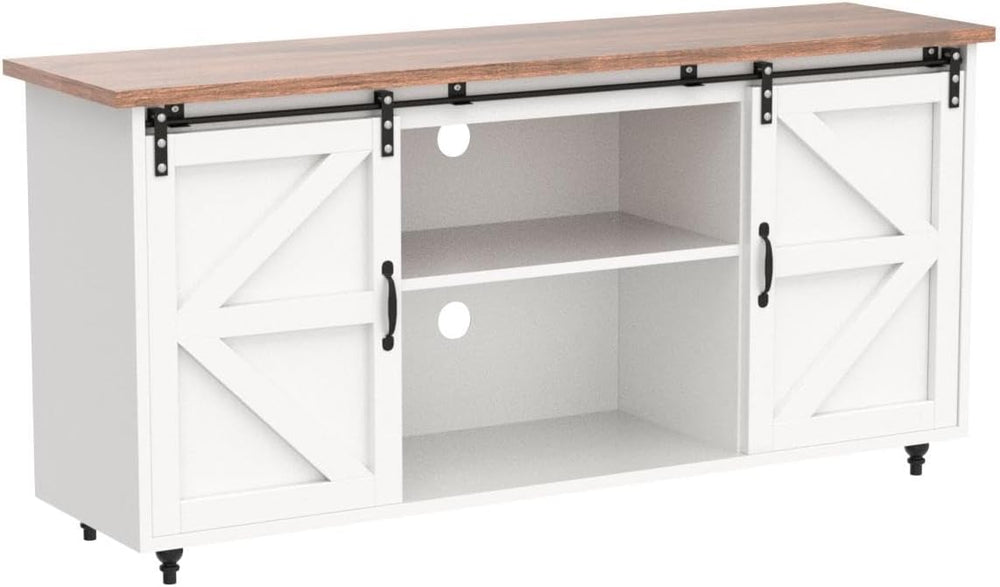 4ever2buy Farmhouse Coffee Bar Cabinet with Sliding Barn Door, 58", White