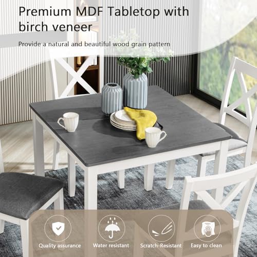 Harper & Bright Designs 5-Piece Wood Dining Table Set for 4, Kitchen Furn...