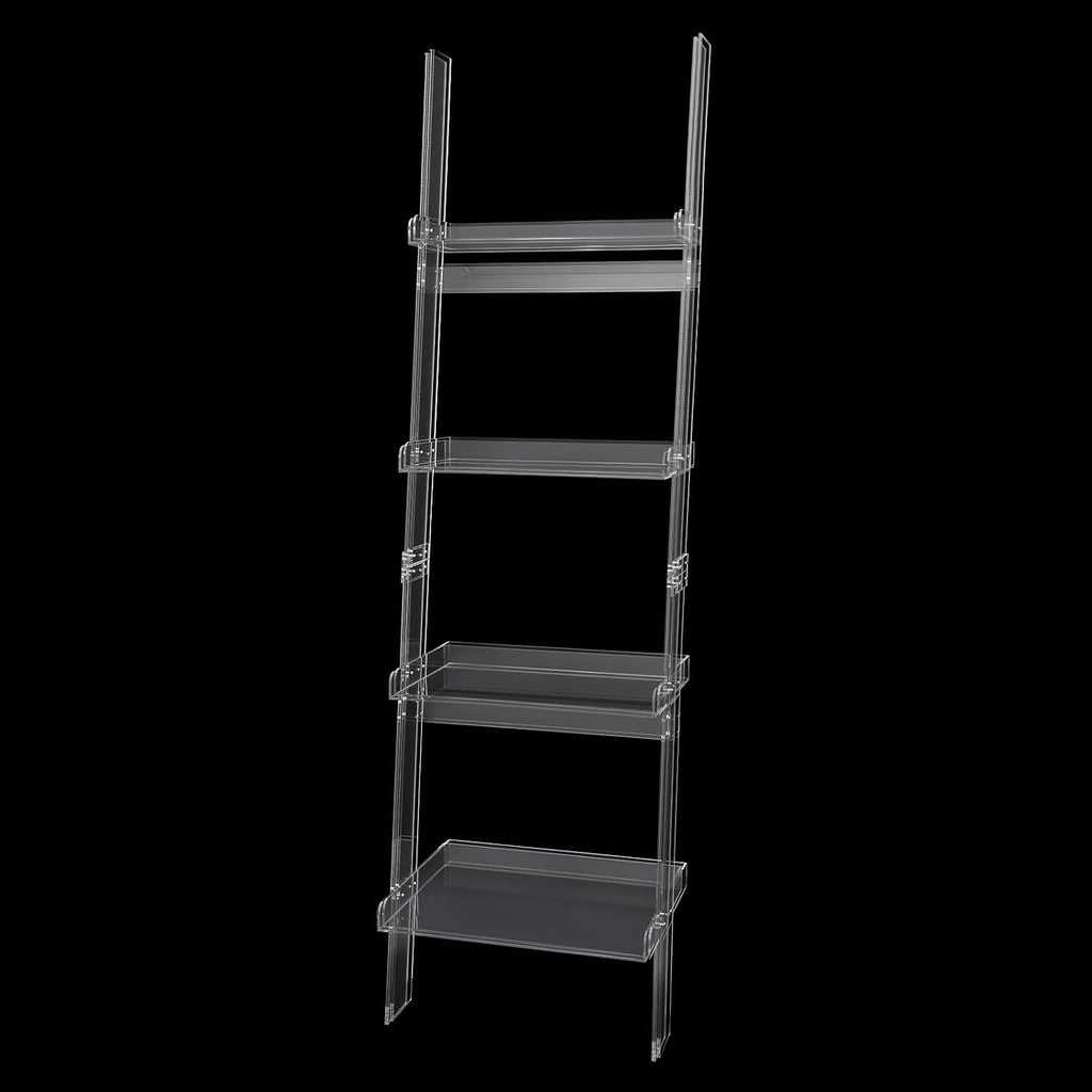 4-Tier Acrylic Ladder Bookshelf, Leaning Book Shelf Wall Leaning Shelves with Open Display Areas for Home Office