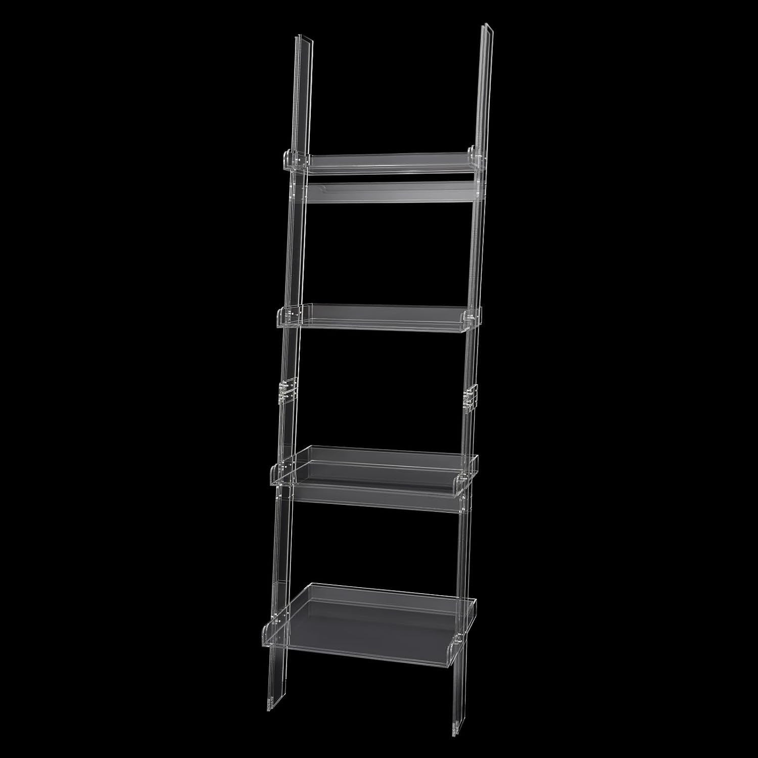 4-Tier Acrylic Ladder Bookshelf, Leaning Book Shelf Wall Leaning Shelves with Open Display Areas for Home Office