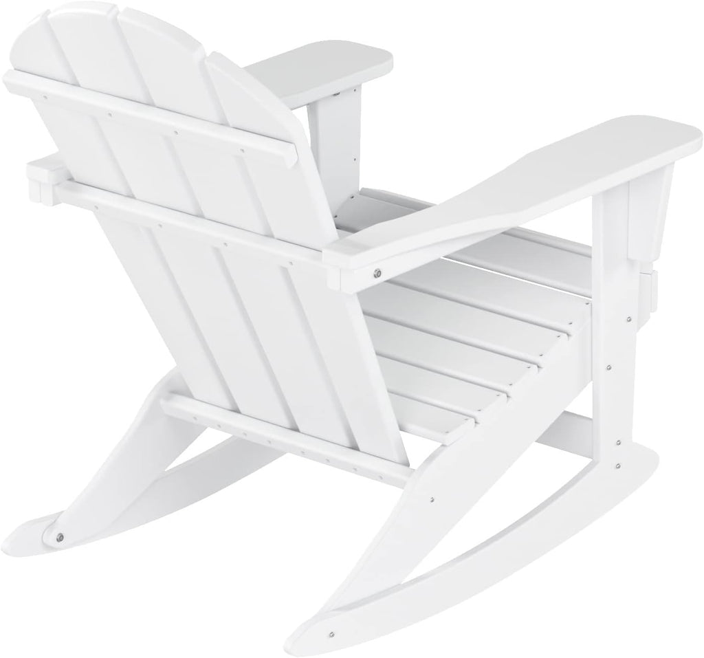 HDPE Laguna Outdoor Rocking Poly Adirondack Chair with Side Table 3-Piece Set, White
