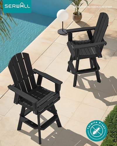 SERWALL 3-Piece Swivel Adirondack Bar Set, HDPE Swivel Bar Height Chairs Set ...