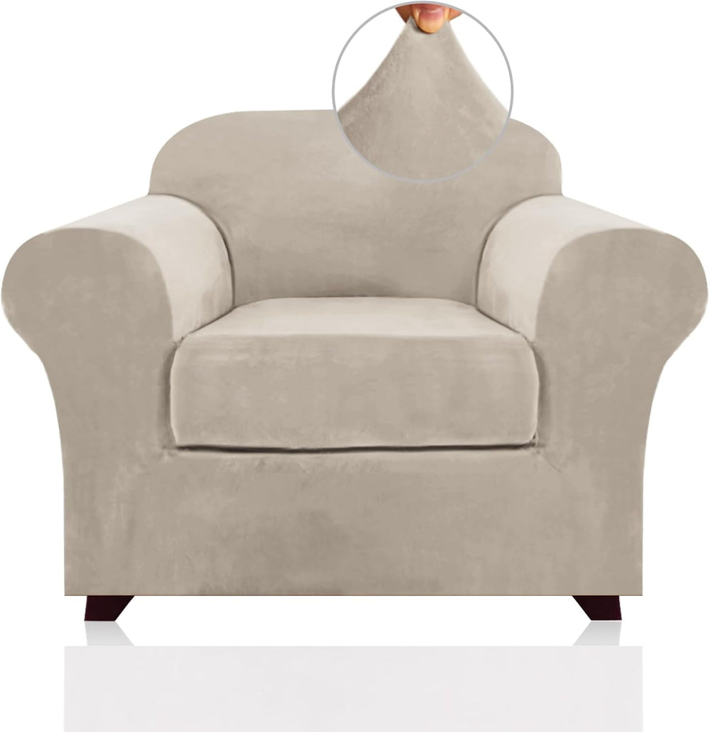 PrinceDeco Velvet Plush Couch Cover Stretch 2 Piece Chair Cover Chair Slipcov...