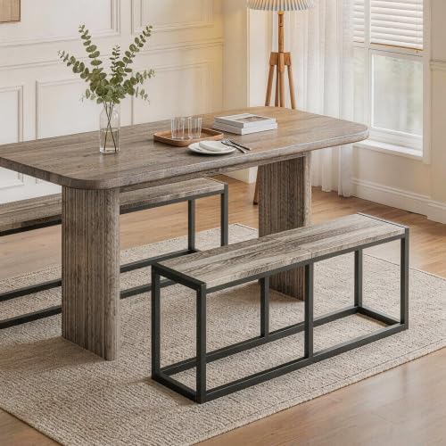 VINGLI 47.2 Inch Indoor Outdoor Bench, Charcoal Gray Dining & Patio Bench with Heavy Duty Metal Frame, Backless Seating Bench for Dining Room, Garden, Porch, Balcony & Entryway