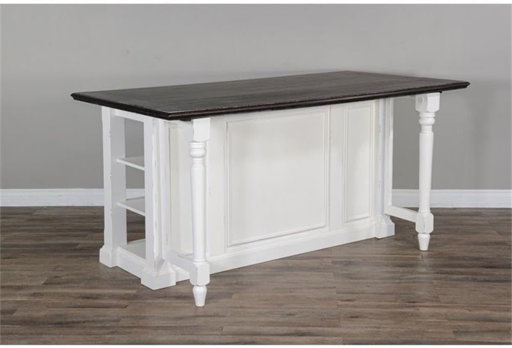 Pemberly Row 71.5" x 38" Farmhouse Wood Kitchen Island with Adjustable Shelves, Ample Storage Space, in White & Dark Brown Finish