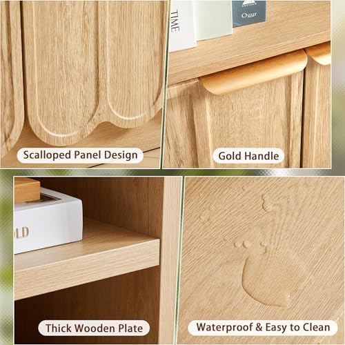 ORRD 70" Tall Arched Bookshelf with Storage Cabinet, Modern 4-Tier Wood ...