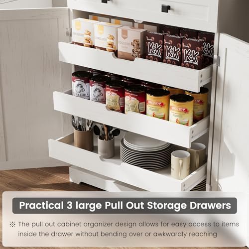 ELYKEN 72" Kitchen Pantry Storage Cabinet with Drawer, 3 Pull Out Shelve...