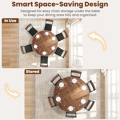 Pamapic Dining Table Set for 6, 47" Round Dining Table with Chairs, Cros...