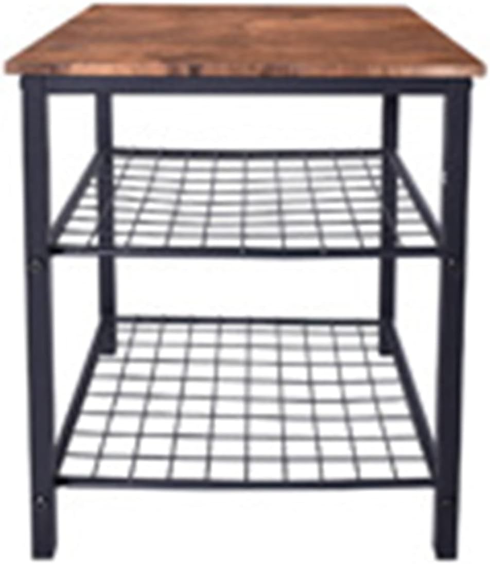 Wrought Iron Bedside Table with 3 Tier Open Storage Shelf Sofa Side Table, Po...