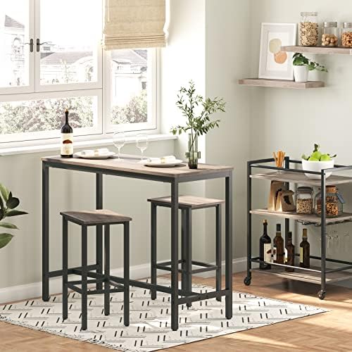 HOOBRO Bar Table and Chairs Set, 47.2” Rectangular Pub Table with 2 Stools fo...