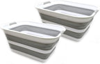 SAMMART 42L Set of 2 Collapsible Plastic Laundry Basket - Foldable Pop Up Storage Container/Organizer - Portable Washing Tub - Space Saving Hamper/Basket (Grey, 2)