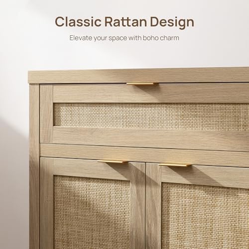 SICOTAS Sideboard Buffet Storage Cabinet Set of 2, Rattan Credenza Buffet