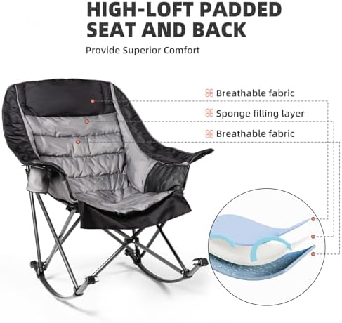 2 PCS Oversized Rocking Camping Chair for Adults - 400lbs Capacity Padded Cam...
