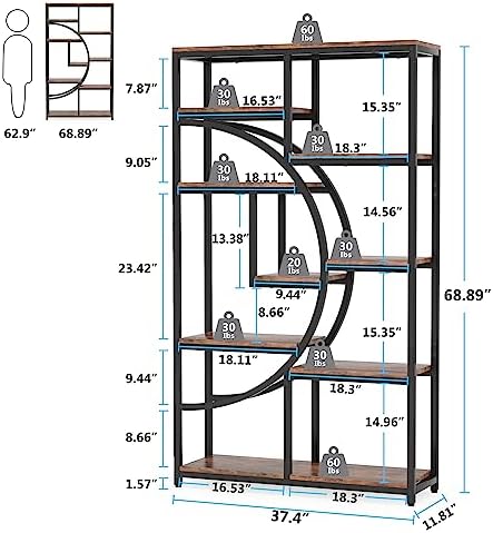 Tribesigns Industrial Bookshelf Bookcase with 9 Open Shelf (Rustic Brown)