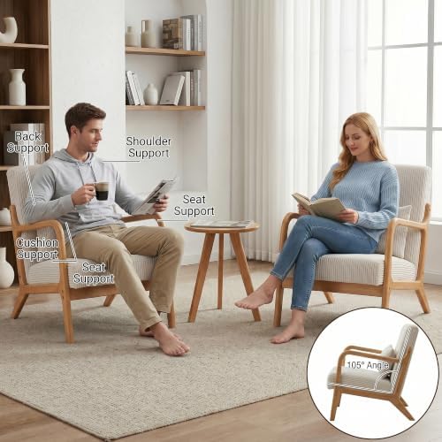Mid Century Modern Accent Chairs Set of 2, Upholstered Fabric Armchairs with ...