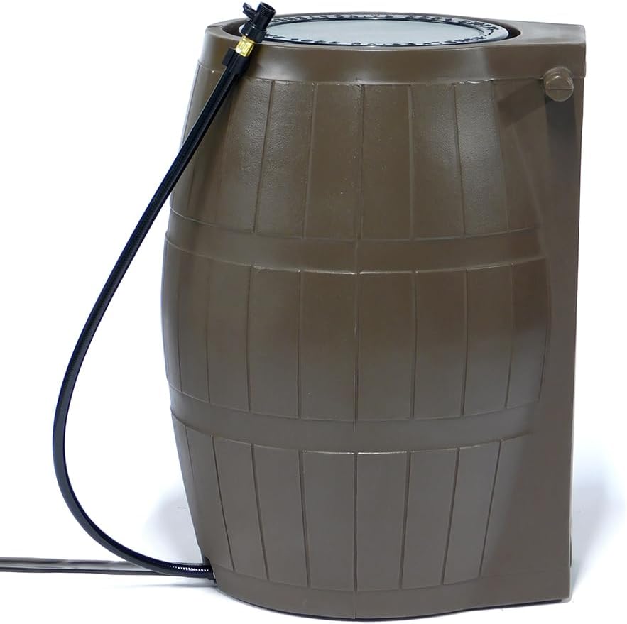 FCMP Outdoor Raincatcher 4000 Rain Barrel, Flat-Back Rainwater Catcher with S...