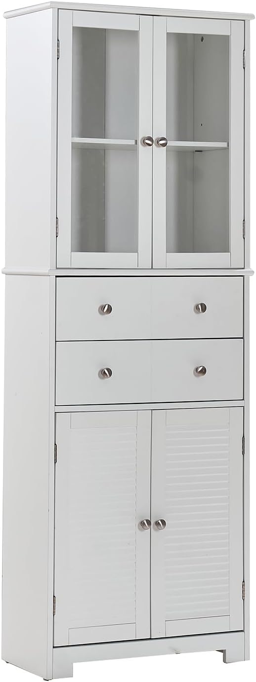 67in H Kitchen Pantry Cabinet with Glass Doors and Drawers, Kitchen Hutch Cab...