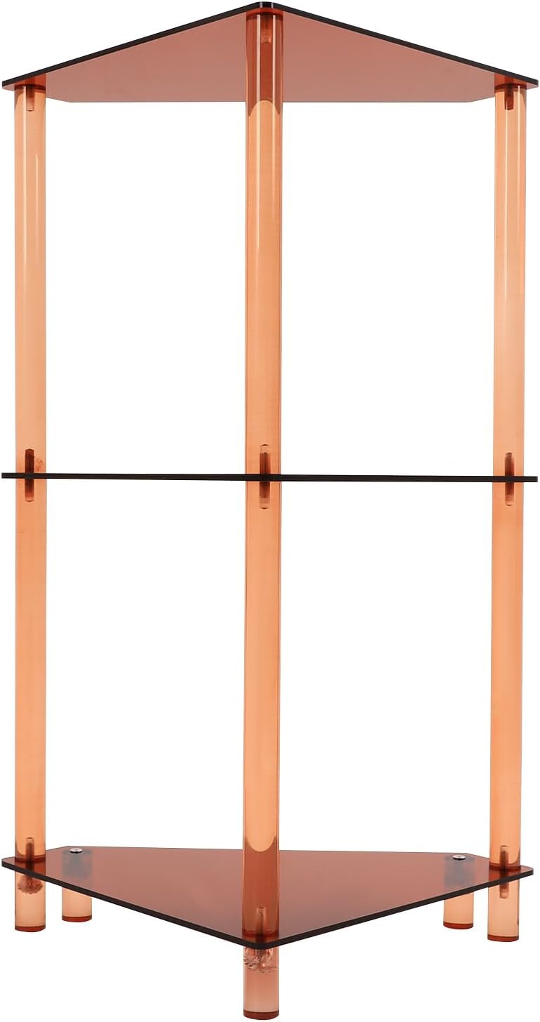 Brown Triangle Acrylic Side Table, 3 Tier Triangle End Table, 22.05lbs Capaci...