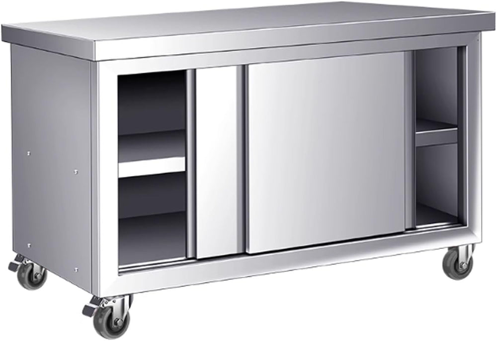 Stainless Steel Work Table Kitchen Prep with Cabinet,Commercial Heavy Duty 2 ...