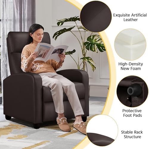 Yaheetech Recliner Chair with 3 Adjustable Angles Living Room Chairs Brown