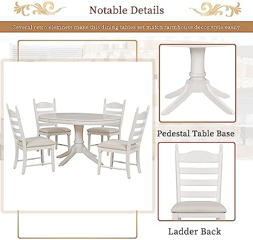 LUMISOL 5-Piece Solid Wood Dining Table Set for 4, Farmhouse Kitchen Table Se...
