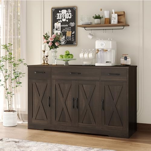 HOSTACK Kitchen Buffet Sideboard Storage Cabinet, Coffee Bar Cabinet, Brown