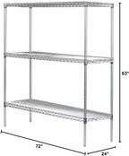 Omega 24" Deep x 72" Wide x 63" High 3 Tier Chrome Starter Shelving Unit